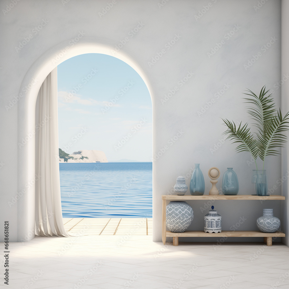 Greece Hallway interior, Hallway interior mockup, Greece style Hallway mockup, empty wall mockup