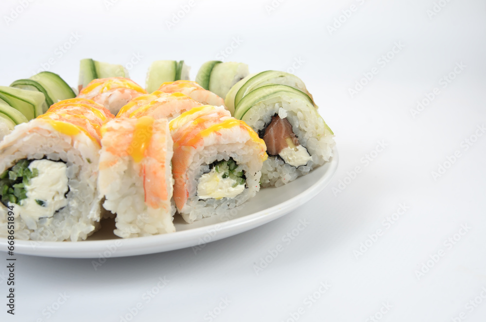 sushi rolls photo on white background