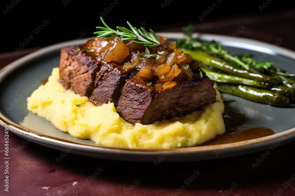 seitan brisket with mashed potatoes and green beans seitan brisket with mashed potatoes and green beans