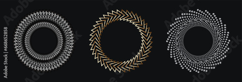 Set of editable spiral line flowing from the center, an abstract geometric circular flower shapes. Trendy design element suits frames, round logos, signs, symbols, web graphics, and prints.	