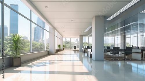 Empty office open space interior. Business conference company background  conference room  nature light  glass windows