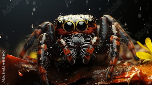 Little spider close-up. Generative AI. © ProVector