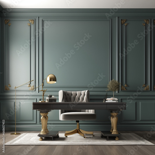 Victorian Home Office interior, Home Office interior mockup, Victorian style Home Office mockup, empty wall mockup photo