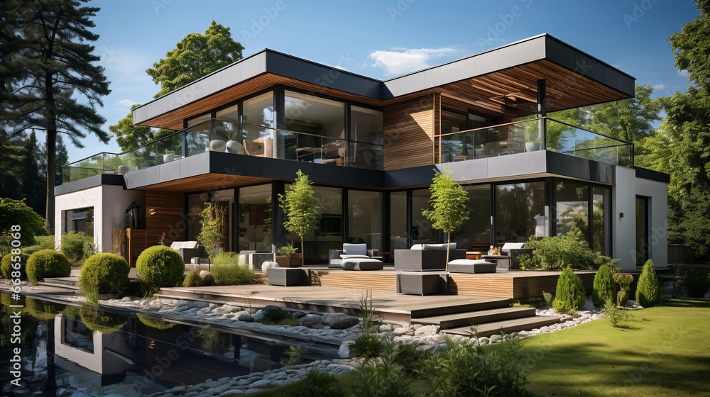 Modern house facade. Generative AI. Modern house facade. Generative AI.