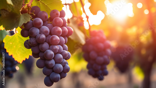 Closeup of Grape fruit with sun light background. Wine yard.