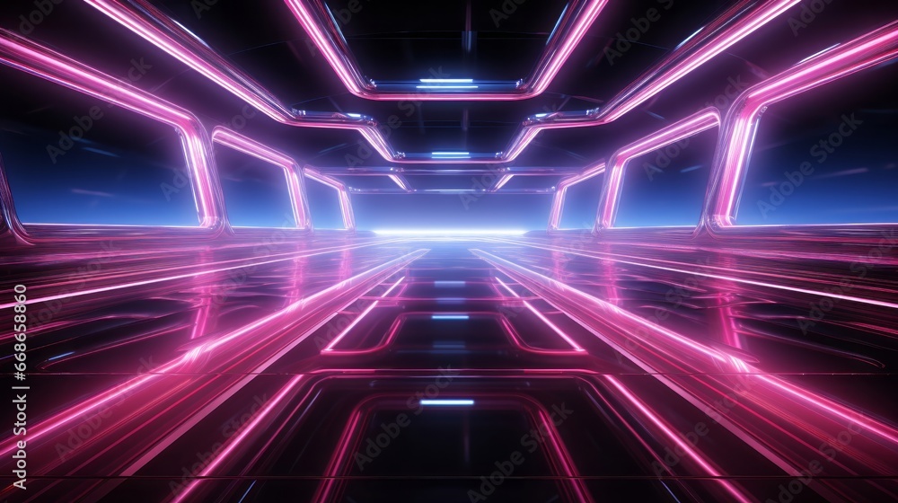 Neon lights in bright pink shape in futuristic. Generative AI. Neon lights in bright pink shape in futuristic. Generative AI.