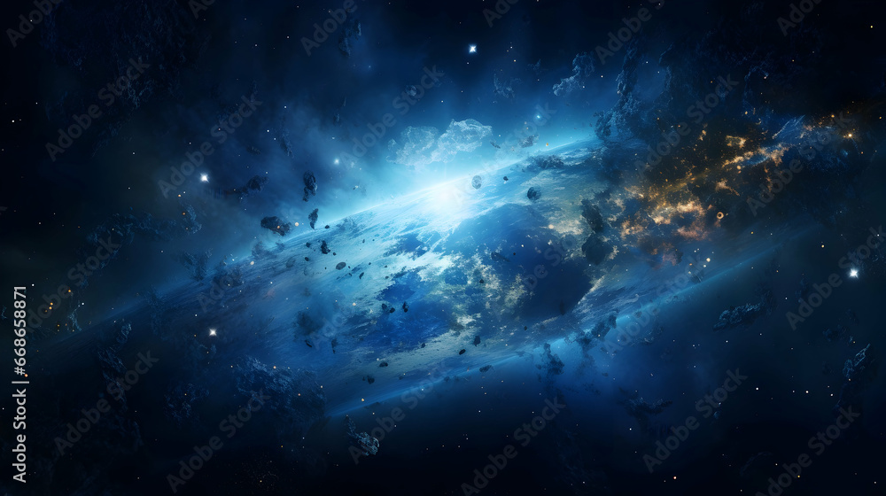 Planets and galaxy, cosmos, physical cosmology, science fiction wallpaper. Beauty of deep space, Generated With Ai.