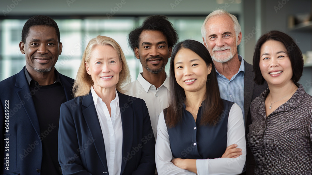 Fototapeta premium Portrait shot diverse group of business professionals multi ethnic business team standing and looking at camera.