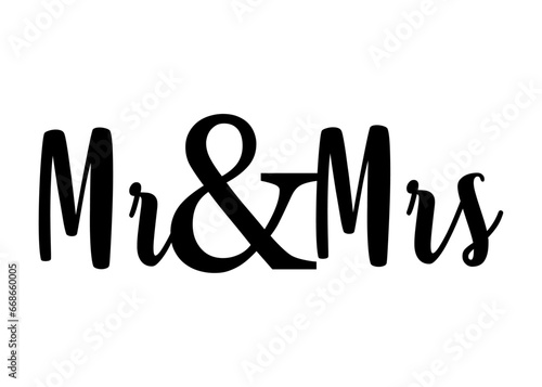 Logo aislado con letras palabra Mr and Mrs en texto manuscrito para su uso en invitaciones y tarjetas