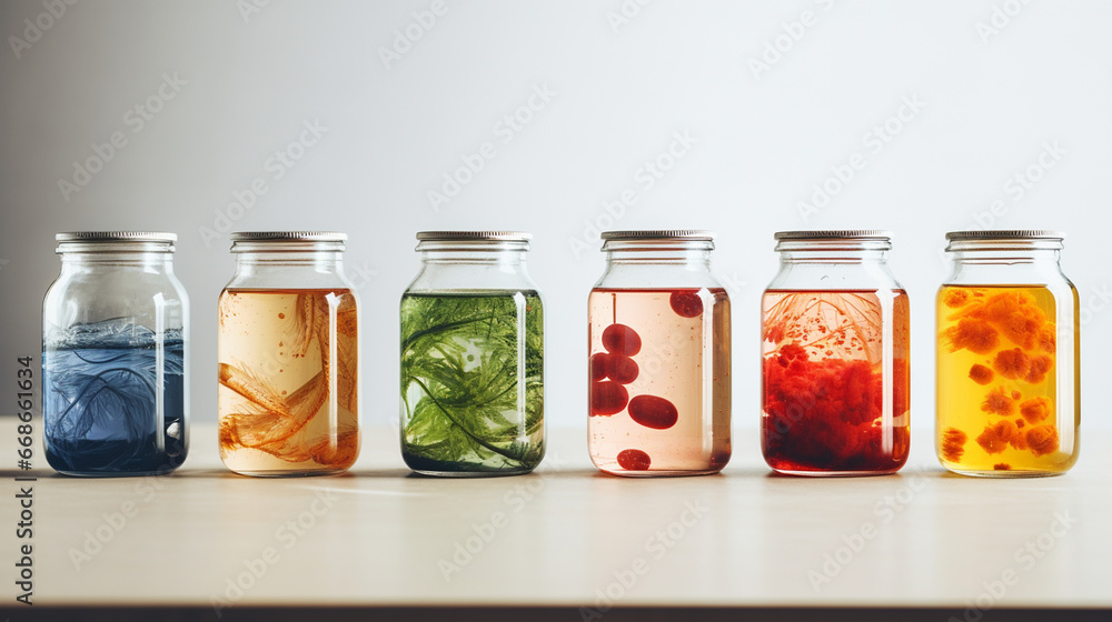 bacteria in transparent jars. generative AI bacteria in transparent jars. generative AI