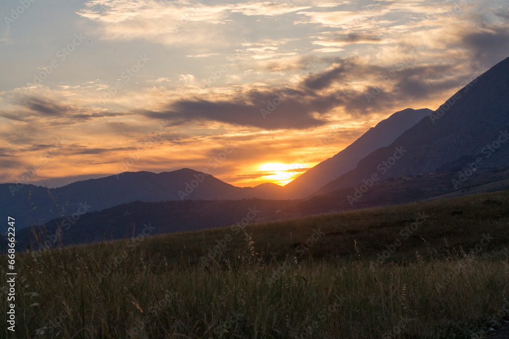 sunset on the hills of Abruzzo in Italy. High quality photo
