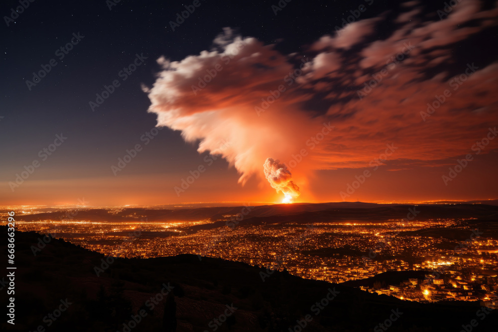 Image capturing the moment of explosion at night city