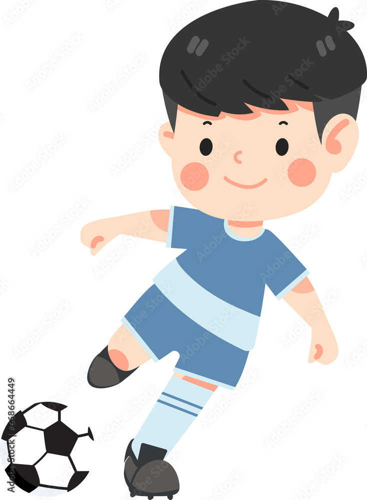 Kid child boy playing soccer kicking the football Kid child boy playing soccer kicking the football