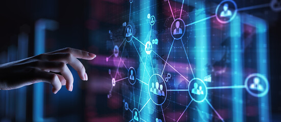 Mixed media, HR, Human resources and global recruitment, outsourcing concept on virtual screen.