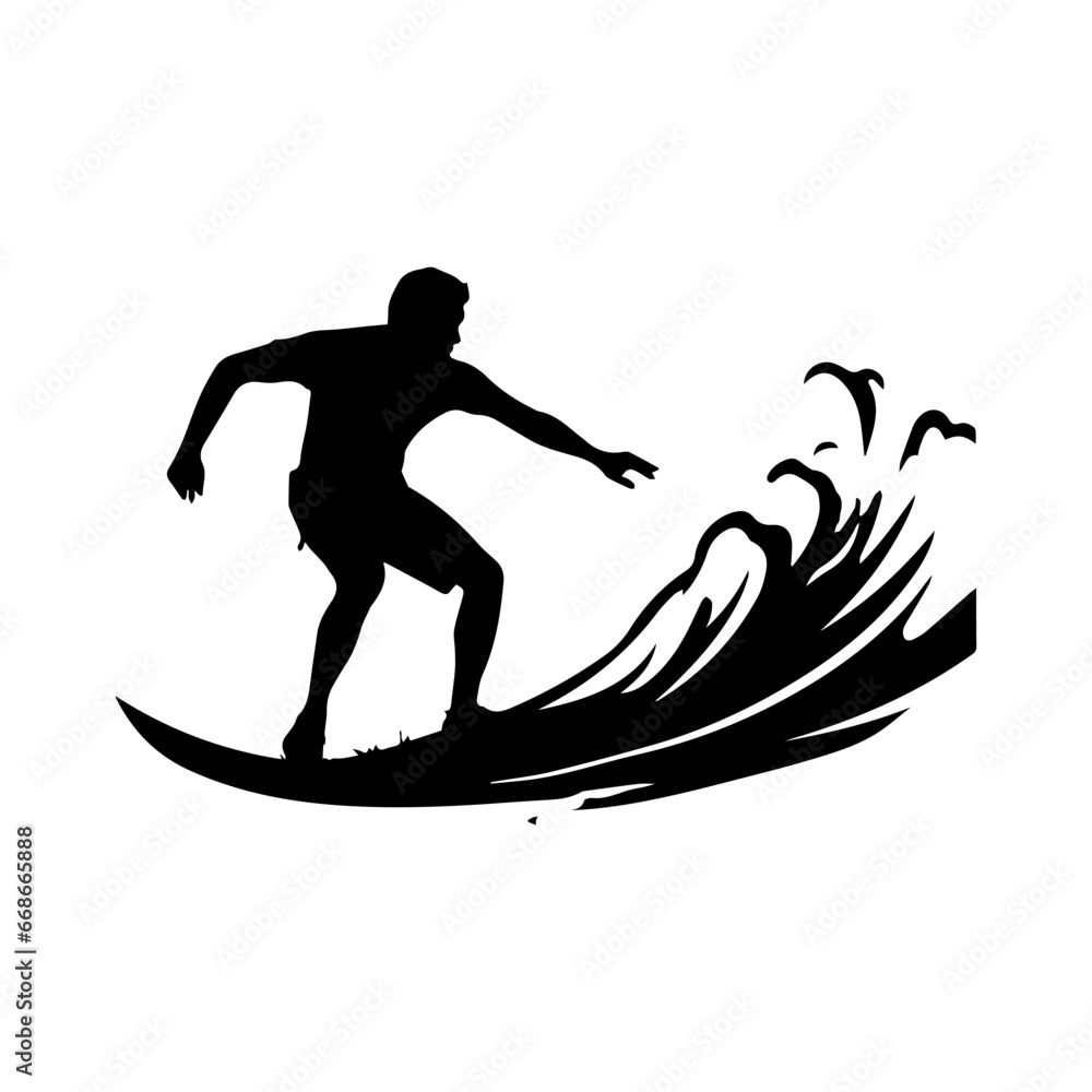 silhouettes of a surfer surfing the waves on his surfboard, Surfer and big wave vector illustrator. silhouettes of a surfer surfing the waves on his surfboard, Surfer and big wave vector illustrator.