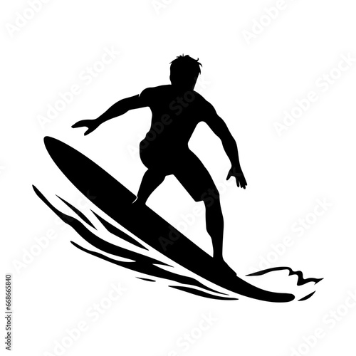 silhouettes of a surfer surfing the waves on his surfboard, Surfer and big wave vector illustrator. photo