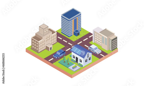 isometric City buildings and houses.on white background.3D design.isometric vector design Illustration.