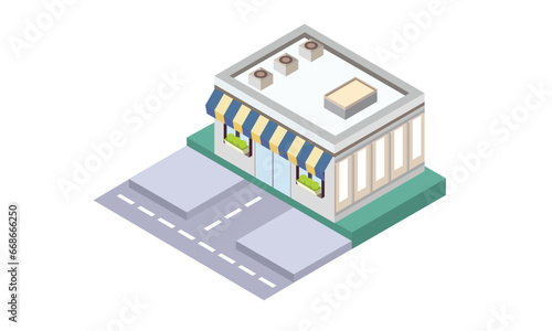 small coffee shop building.on white background.3D design.isometric vector design Illustration.