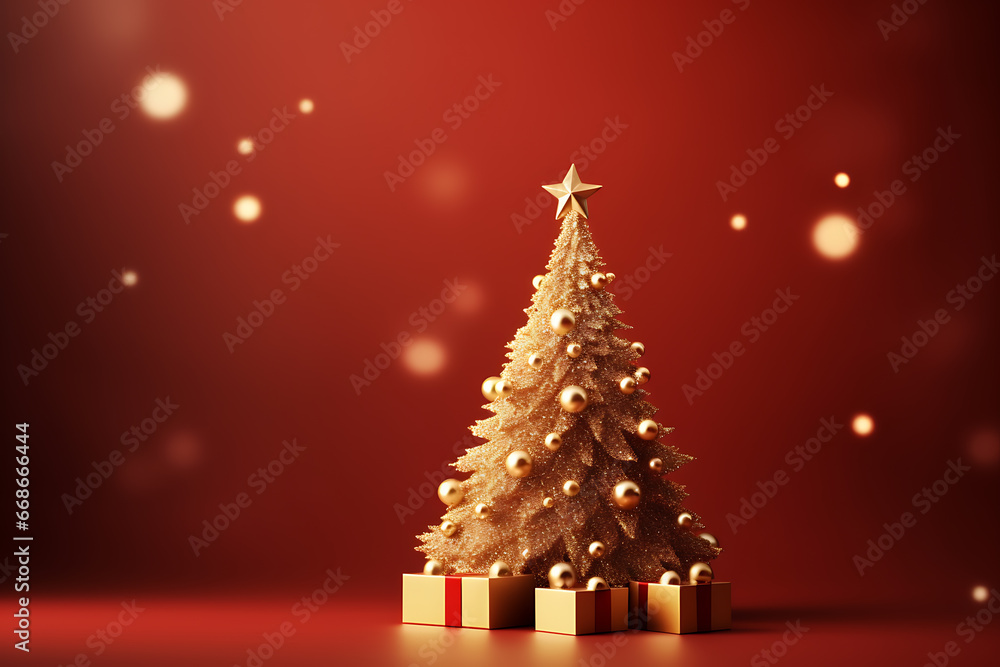 Gold christmas tree with red background Gold christmas tree with red background