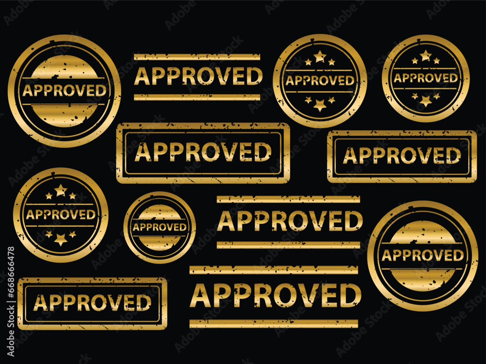 Gold approved Stamp vector, Rubber stamp