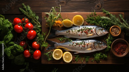 Set of traditional italian fish food. Generative AI.