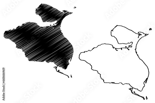 Tholen municipality (Kingdom of the Netherlands, Holland, Zeeland or Zealand province) map vector illustration, scribble sketch map