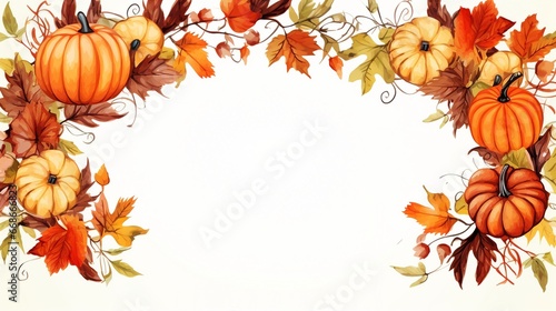 Thanksgiving Watercolor Border Frame Harvest Autumn Foliage Celebration with Festive Leaves on a white background