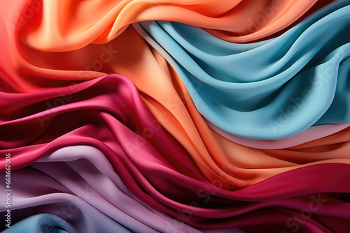 Multicolored background of silk fabric folds