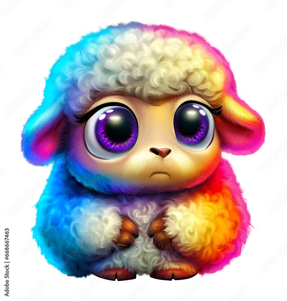 Cute shy funny baby sheep cartoon character