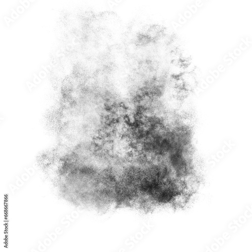 Black color powder explosion isolated on transparent background. Royalty high-quality free stock PNG image of Black powder explosion. Colorful dust explode. Paint Holi, Black dust particles splash