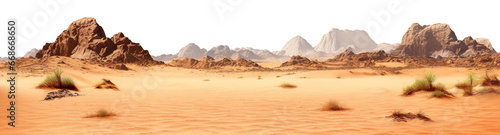 Desert with barren sands and rugged terrain  cut out