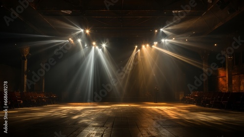Stage lit with spotlight and reflector a moder. Generative AI.