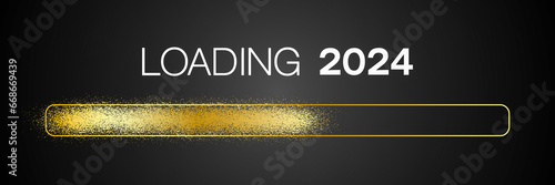 Photography Illustration of a loading bar in gold with the message loading 2024 over dark background - new year concept - represents the new year 2024