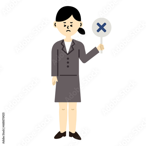 ビジネスパーソン　仕事　女性　スーツ　バツ　全身　イラスト