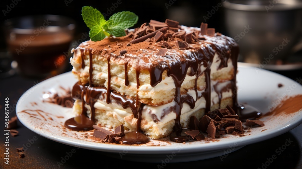 Tiramisu - dessert made with coffee and layere. Generative AI. Tiramisu - dessert made with coffee and layere. Generative AI.