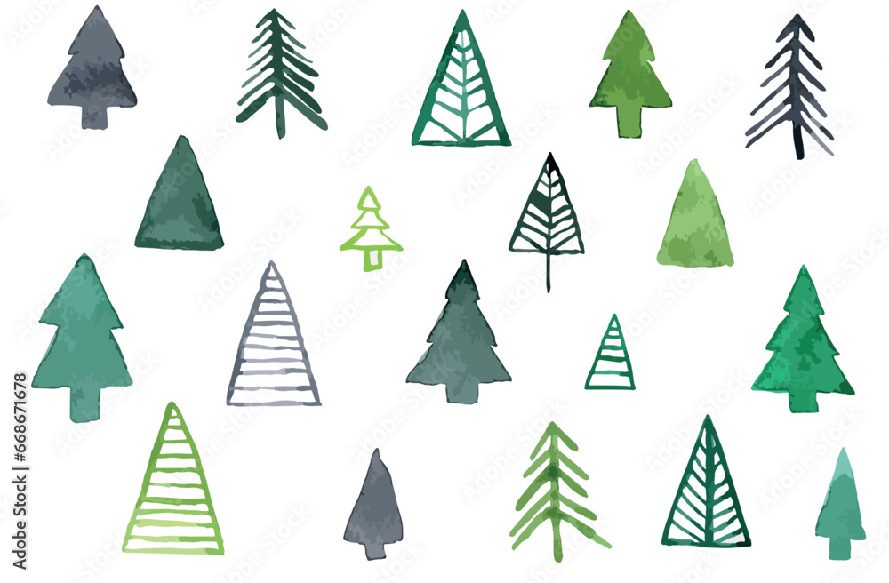Pattern - Set of Christmas trees on a white background. Forest. Happy New Year. Merry Christmas. Template for banner, greeting card, postcard, print. Vector illustration. Pattern - Set of Christmas trees on a white background. Forest. Happy New Year. Merry Christmas. Template for banner, greeting card, postcard, print. Vector illustration.
