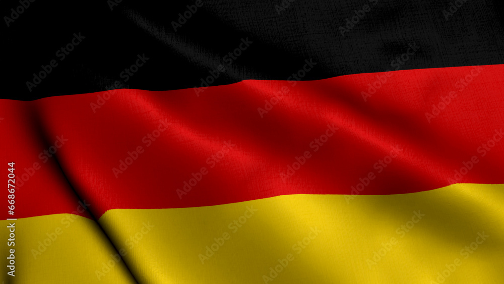 Naklejka premium Germany Flag. Waving Fabric Satin Texture of the Flag of Germany 3D illustration. Real Texture Flag of the Germany