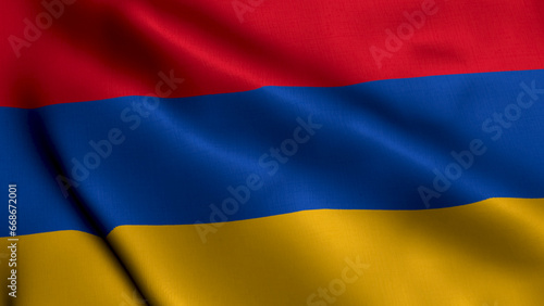Armenia Flag. Waving  Fabric Satin Texture Flag of Armenia  3D illustration. Real Texture Flag of the Republic of Armenia photo