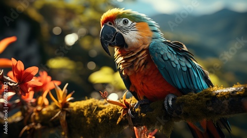 Tropical bird in rainforest. Generative AI. © ProVector