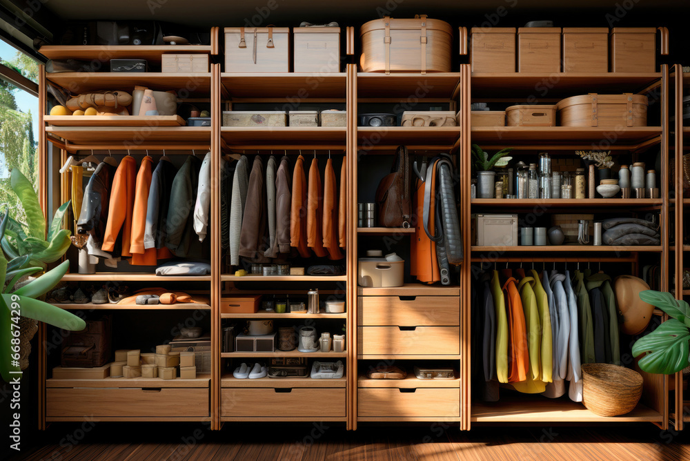 Big wardrobe with different clothes for dressing room Big wardrobe with different clothes for dressing room