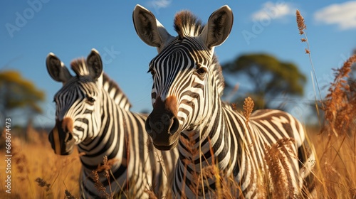 Two zebras together. Generative AI.