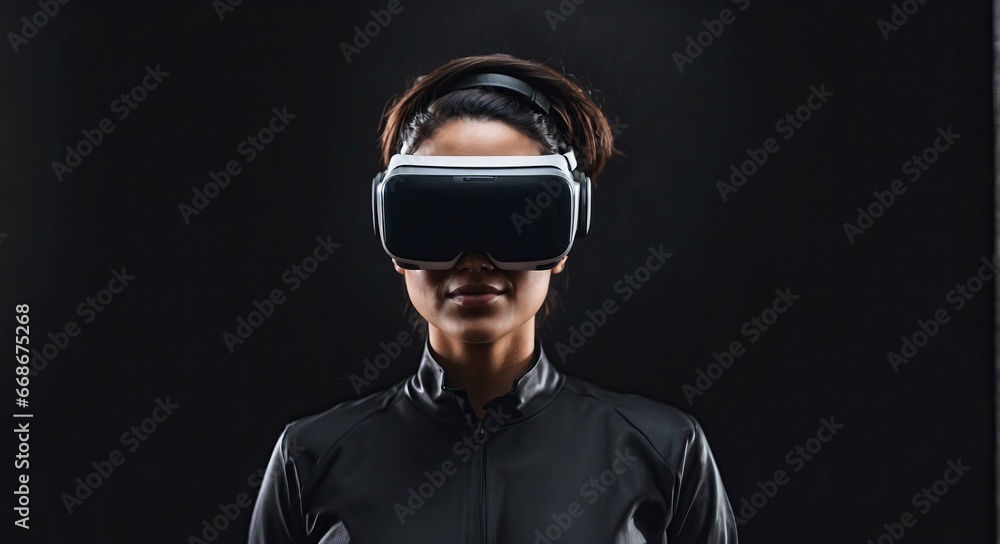 Woman wearing VR glasses with futuristic fashion style Woman wearing VR glasses with futuristic fashion style
