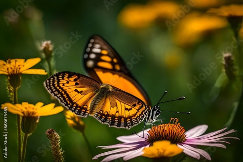 butterfly on flower summer background. Generative AI technology © Jamini