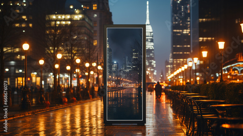 Empty frame on a cityscape background mockup