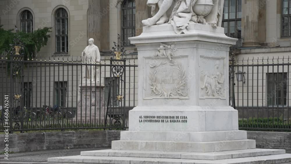 View of statues and external facade of Humboldt University of Berlin, Unter den Linden, Berlin