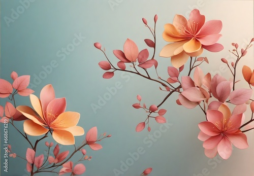 Immerse yourself in the soft elegance of pastel blooms and leaves forming a graceful frame against a gradient canvas, evoking a sense of peace and nature's embrace