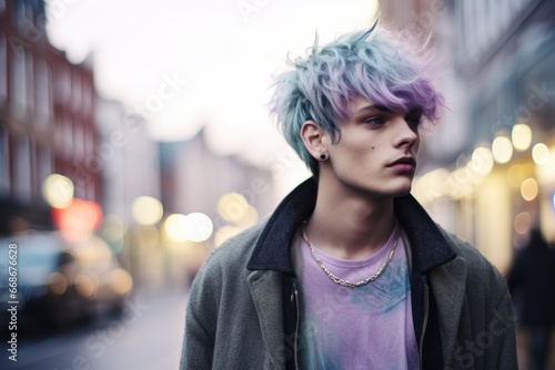 Modern urban street fashion, a trendy young man wearing a stylish outfit in a big city