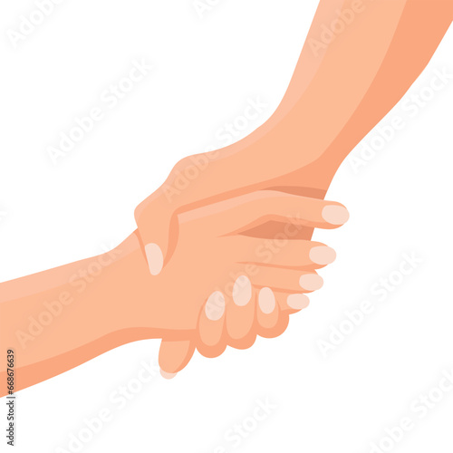 The hand holds the hand. Support and help concept. Illustration, icon, vector