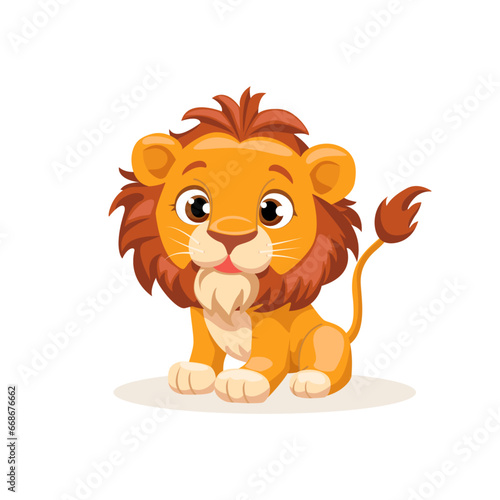 Cartoon cute baby Lion  lion cub African animal wildlife isolated on white background. Vector illustration of little Lion.