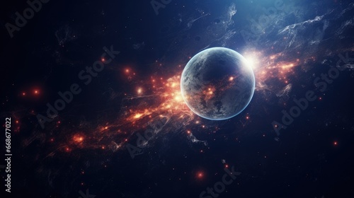 beautiful abstract illustration, planet in space and shining stars © HN Works